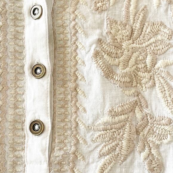 Kyla Seo White Linen Tunic Floral Embroidery 3/4 Button Oversized SMALL - Picture 6 of 9